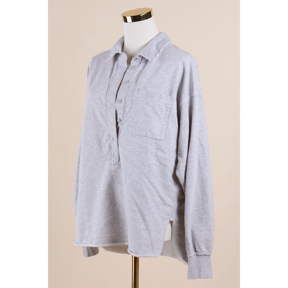 Sz XXS Aerie Take It Easy Popover Polo Sweatshirt In Medium Heather Gray GUC